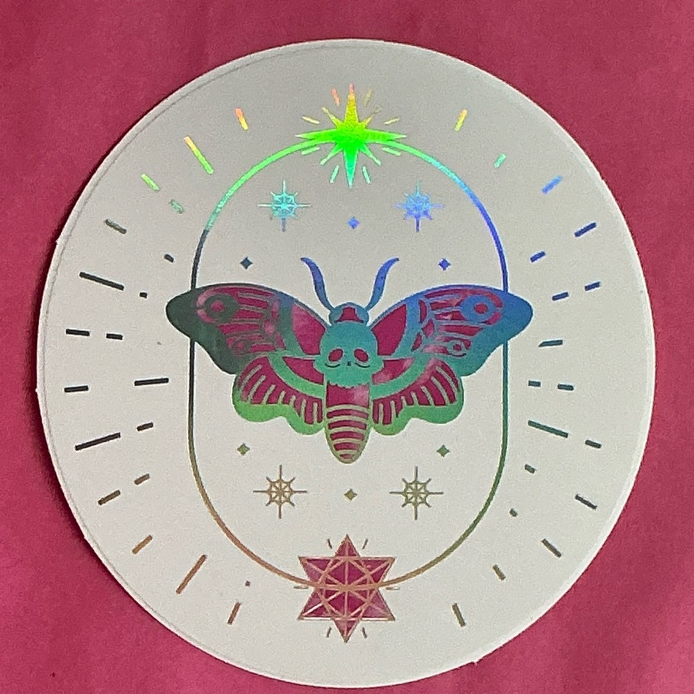 Holographic Butterfly Prey Smile Skull Vinyl Sticker